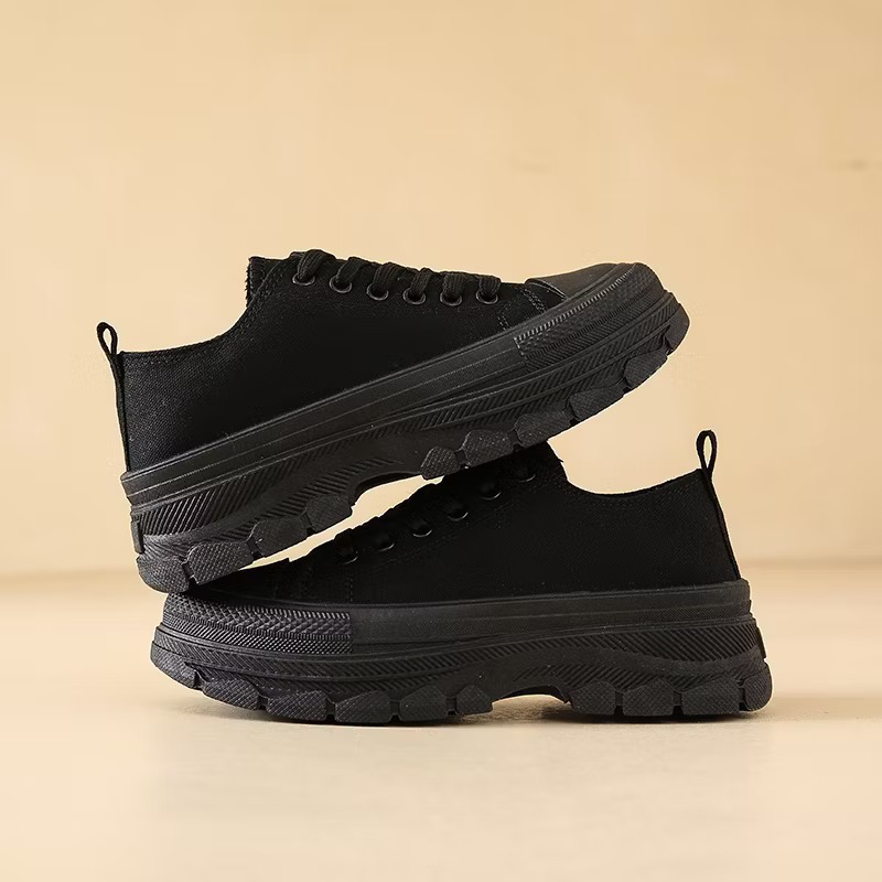 Sepatu Sekolah Wanita Hitam Polos Sepatu Sneakers Wanita Bertali Kasual Korea  Jaemin MZ  / Sepatu S