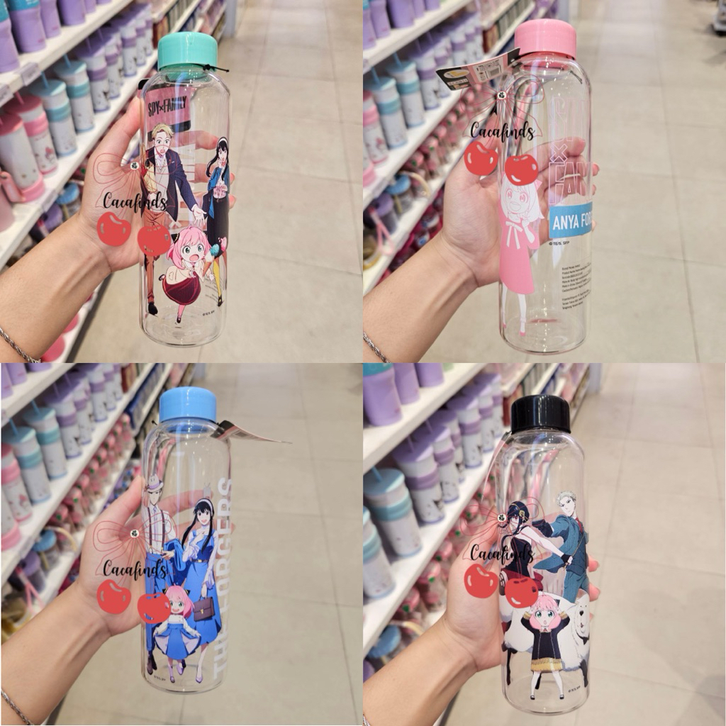 MINISO x Spy x Family‼️Botol Minum Kaca / Glass Bottle Spy x Family Collection (Pink / Green / Black