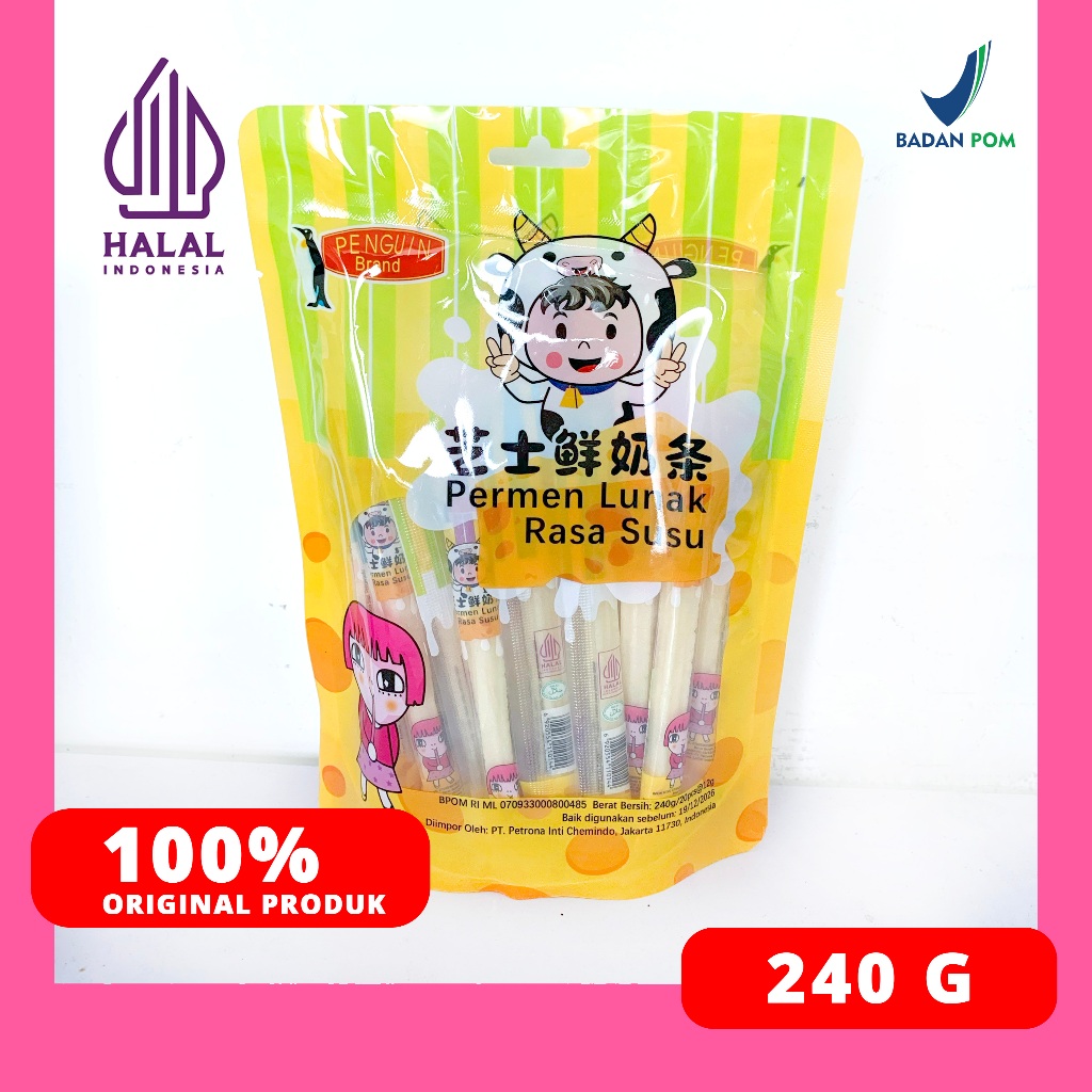 

POUCH PERMEN LUNAK RASA SUSU ISI 20 /240 GRAM PENGUIN BRAND