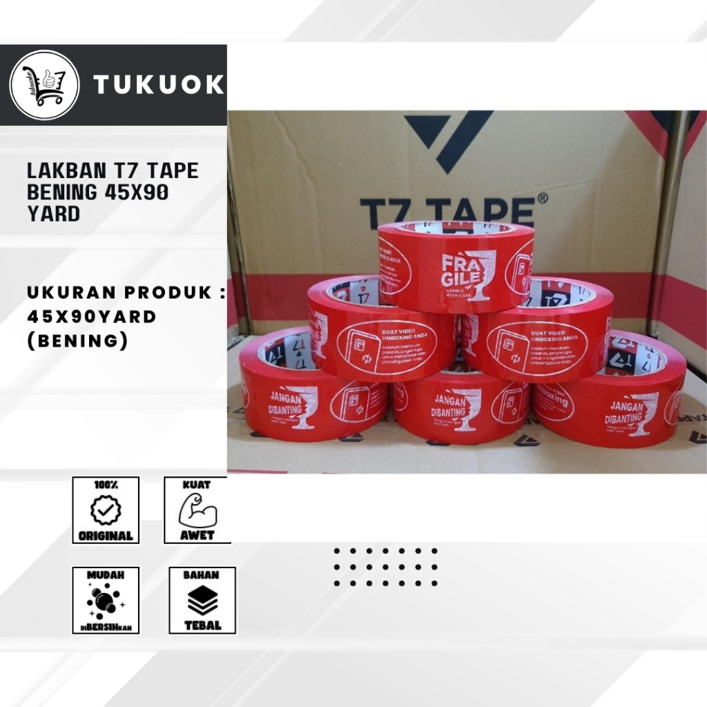

[DUS] Lakban T7 Tape Bening 45x90 yard || Lakban T7 Tape Fragile 45x100 yard