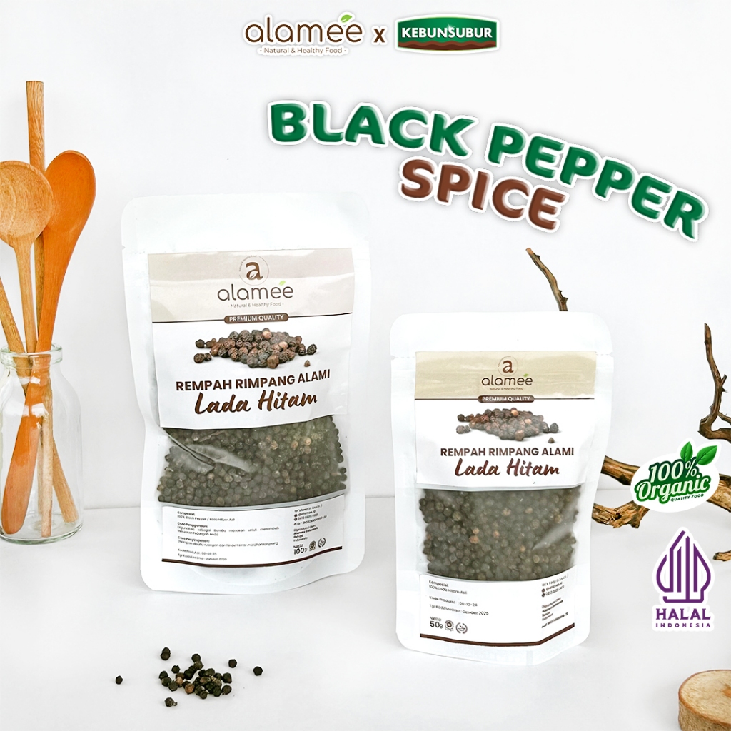 

ALAMEE Lada Hitam Biji Blackpepper Organik Utuh Whole Black Pepper Rempah Alami Spice Kebunsubur