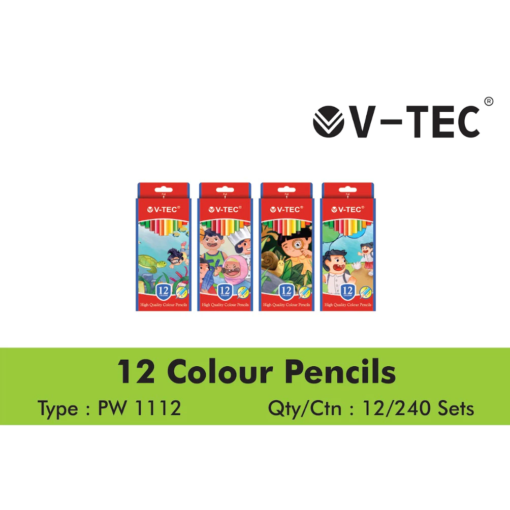 

V-TEC Colour Pencil PW 1112 12 Colours / Pensil Warna Vtec 12 Warna