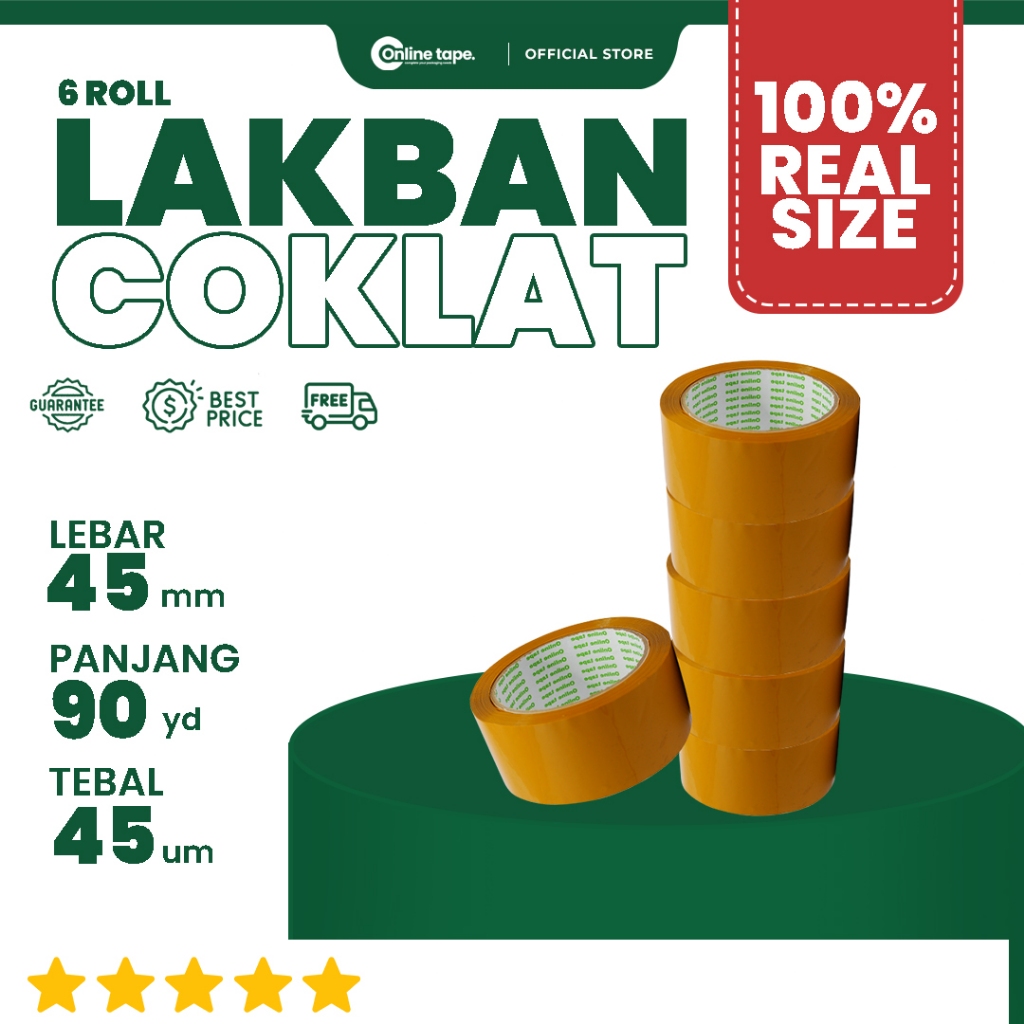 

6 Pcs Lakban Coklat 45 MM X 90 Yard PURE Ukuran Real 1 Slop Tebal Kuat Isolasi ONLINE TAPE OPP Murah