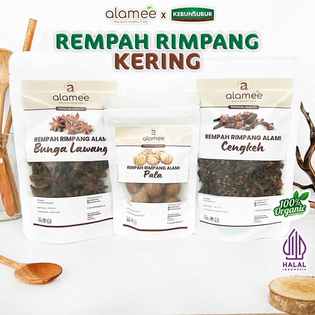

ALAMEE Bumbu Rimpang Temulawak Kayu Manis Jahe Kunyit Lada Hitam Kencur Pala Kering Spice kebunsubur