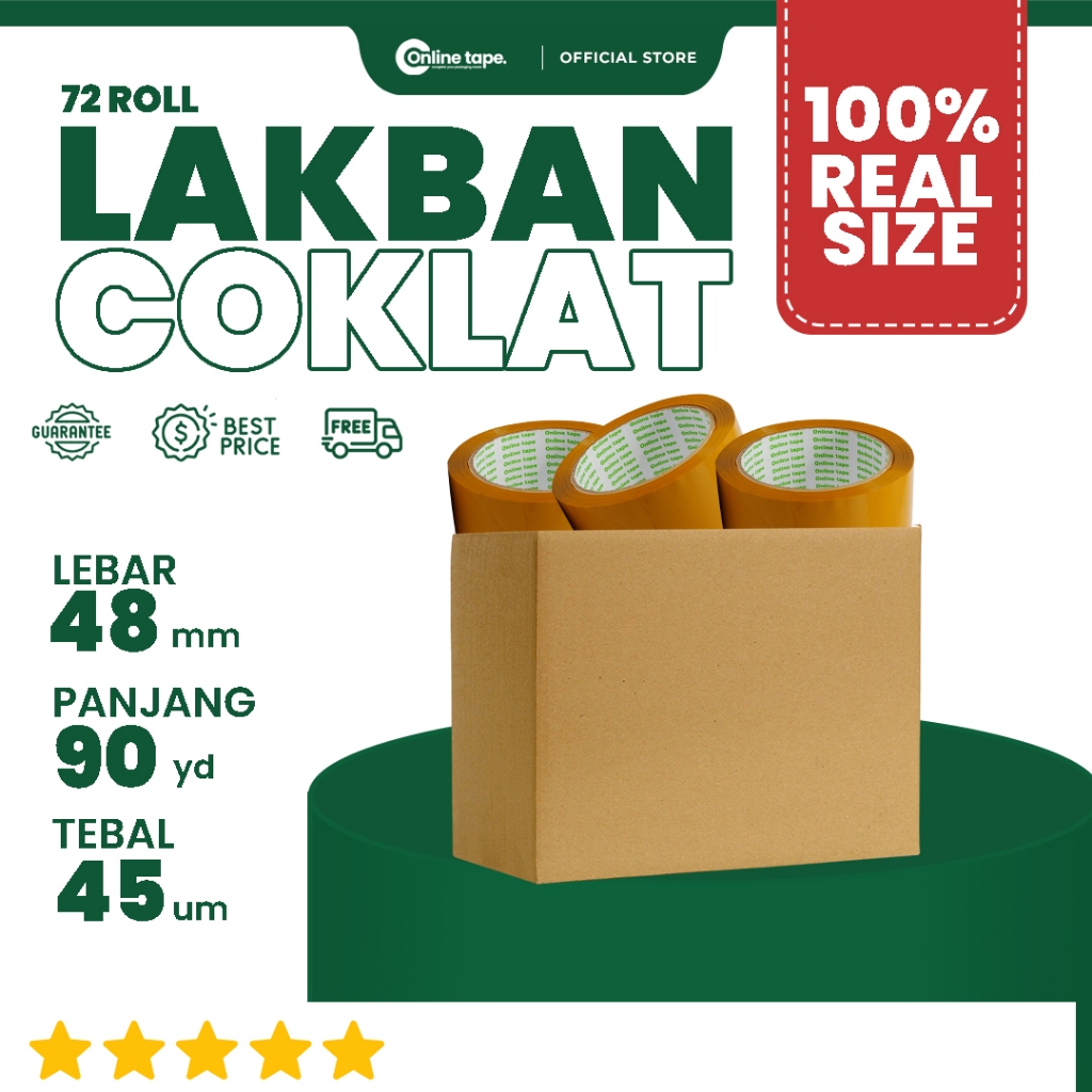 

1 DUS Lakban Coklat 48 MM X 90 Yard PURE Ukuran Asli REAL ONLINE TAPE OPP 72 Roll Kuat tebal / Lakban clear Murah