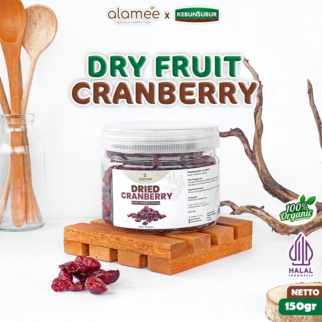 

ALAMEE Cranberry Kering Cemilan Buah Sehat Rendah Kalori Dried Cranberry Natural 150gr kebunsubur