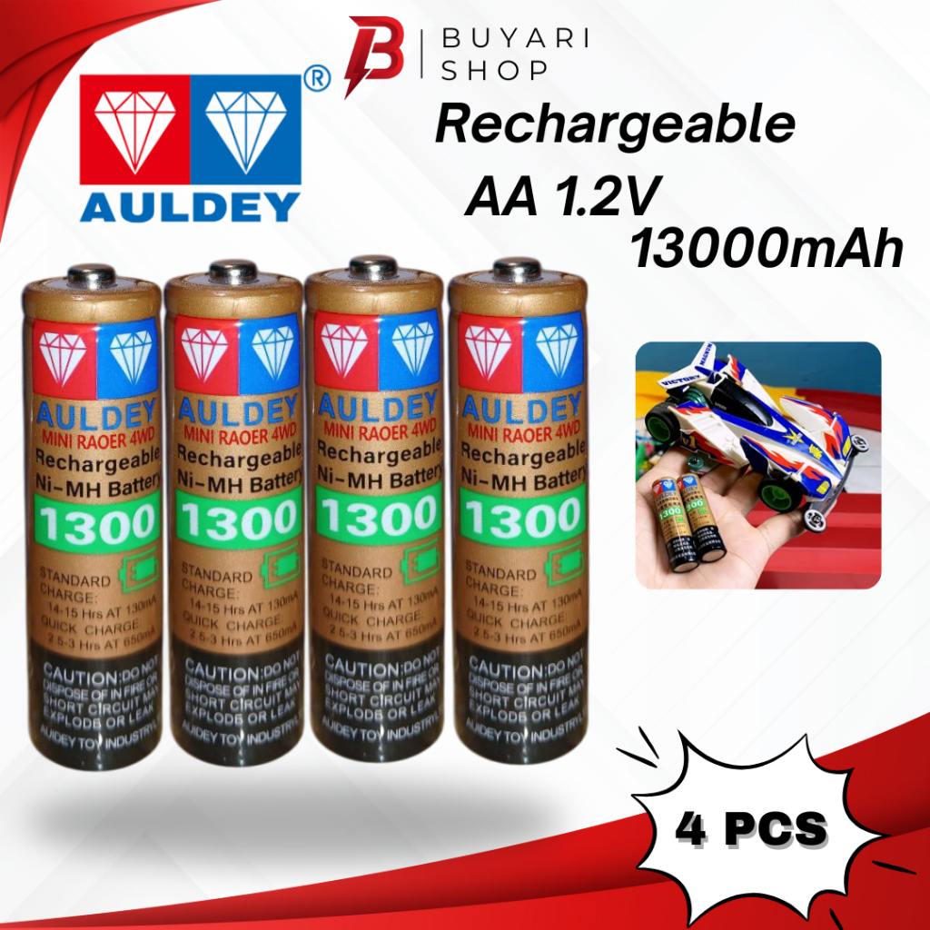 HEMAT Baterai AA Rechargeable - AULDEY 1300mAh - Harga 4 PCS/ Batre Cas/ Batrei/ Batrai/ Battery