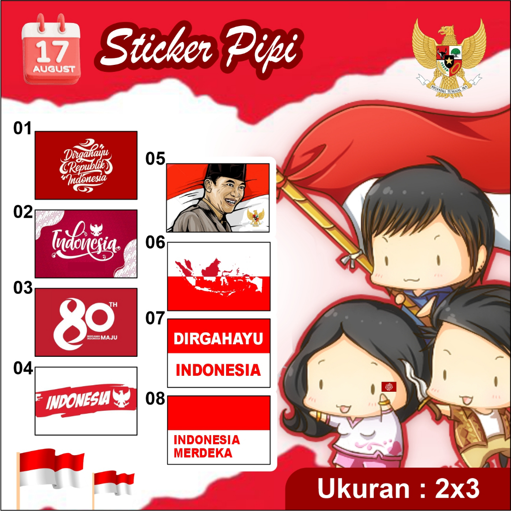 

(Isi 45 Pcs) Stiker Pipi Bendera Merah Putih ( 45 Pcs Jenis Desain Berbeda ) Kemerdekaan Indonesia, 17 Agustus Sudah Bercutting siap Pakai Bahan Berkualitas