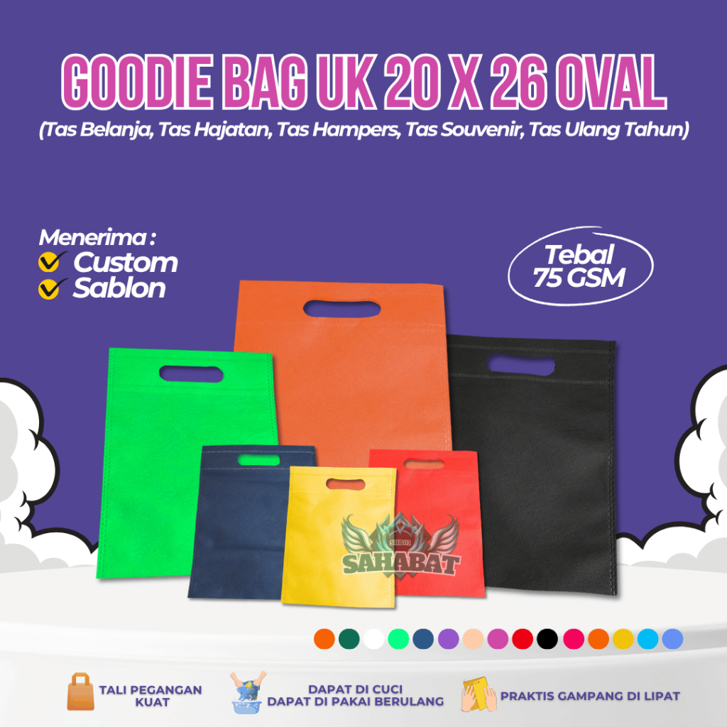 

1PCS Goodie Bag OVAL 20X26 Tas Belanja Lipat Kantong Souvenir Spunbond Hampers Hajatan Pernikahan Bingkisan Ulang Tahun
