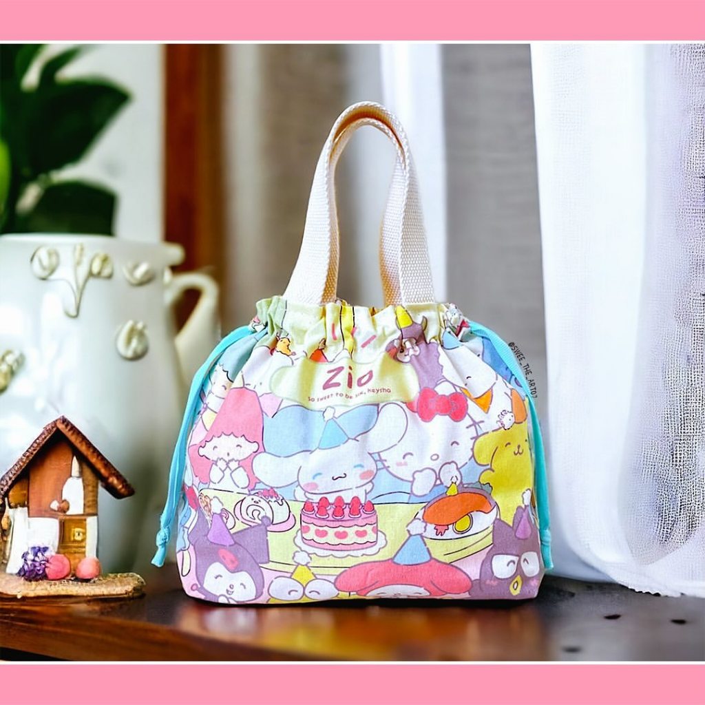 

Mini Drawstring Tote Goodie Bag custom Ultah Souvenir custom, tas bekal custom