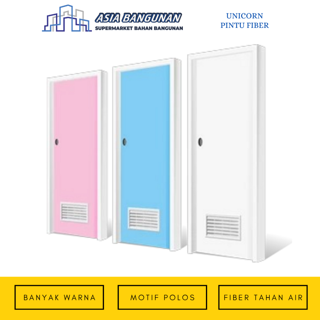 UNICORN Pintu Kamar Mandi Toilet WC PVC Fiber Polos 1 Set
