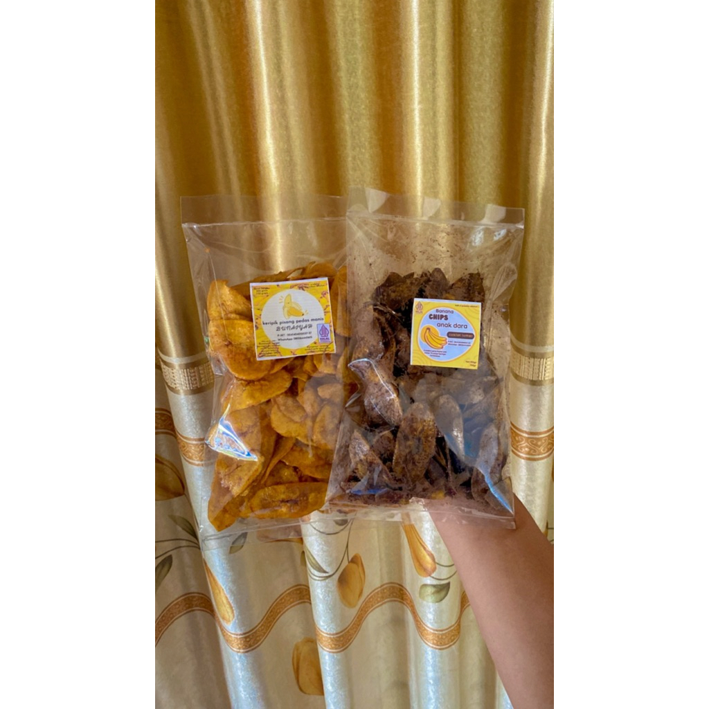 

Kripik Pisang Tanduk (Pedas manis,coklat lumer,original)