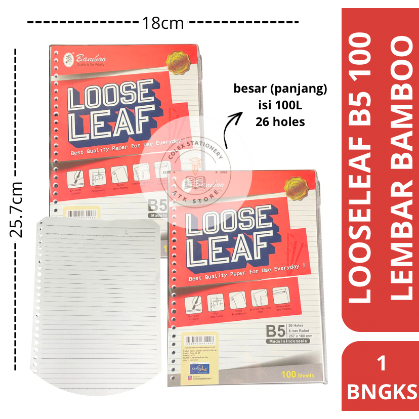 

[1 BUNGKUS] Loose Leaf / Isi Binder Tebal Ukuran Besar B5 Isi 100 Lembar Bergaris Bamboo