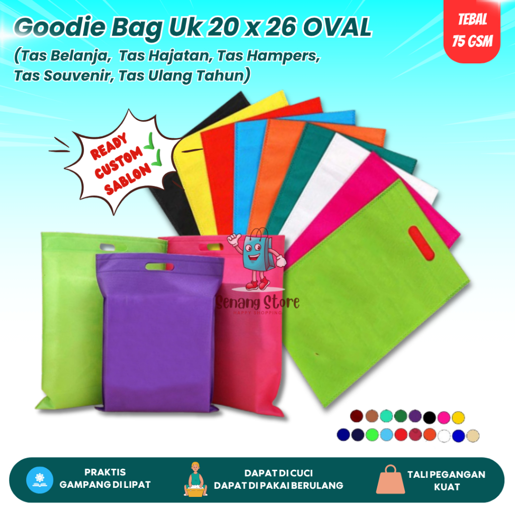 

1PCS Goodie bag OVAL UKURAN 20X26 Tas Belanja Spunbond Hajatan Hampers Ultah TOTEBAG Kain Souvenir Pernikahan Ulang Tahun Anak