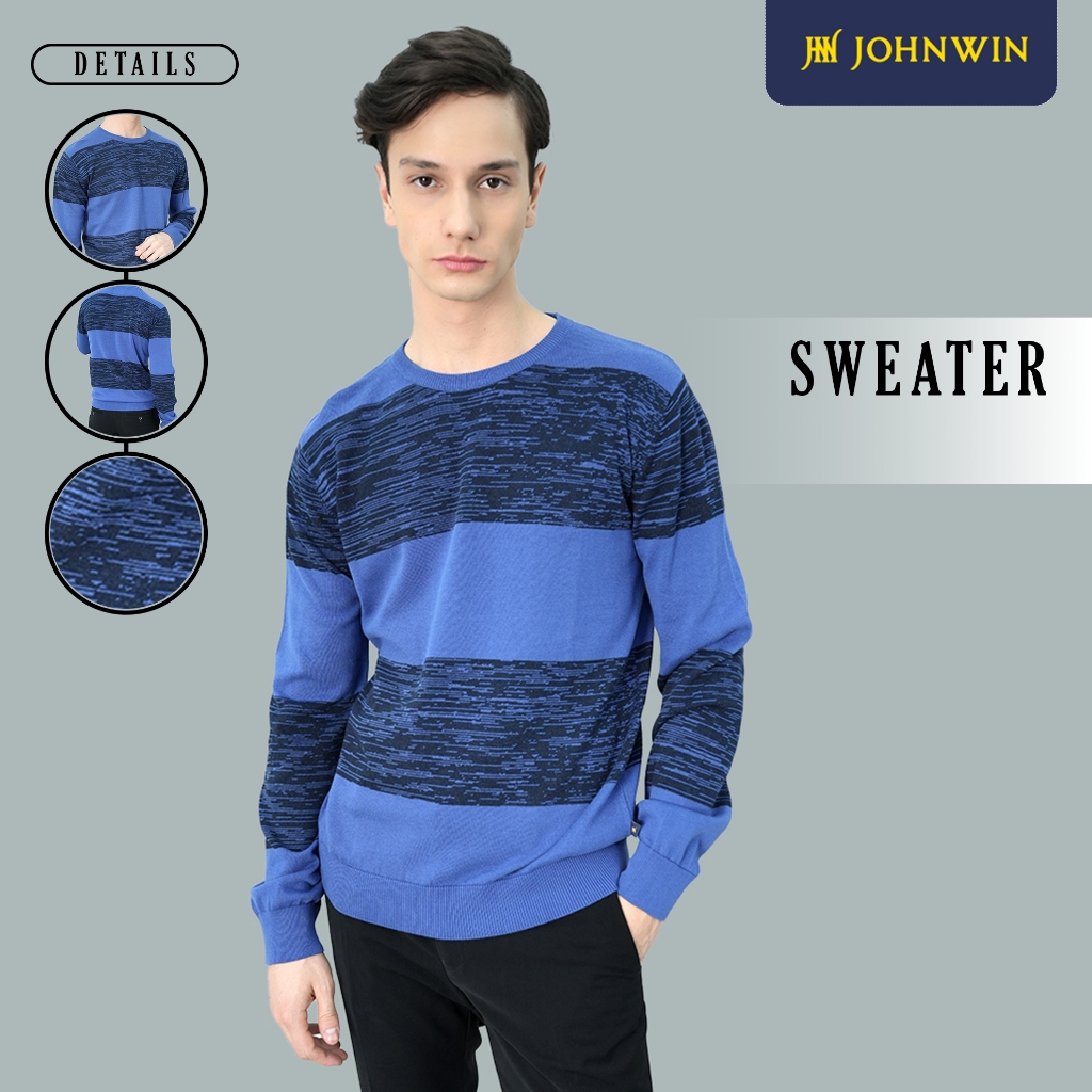 Johnwin - Sweater Pria - Motif Salur - Hitam Biru - ASW.660.D051.001.C-L/S
