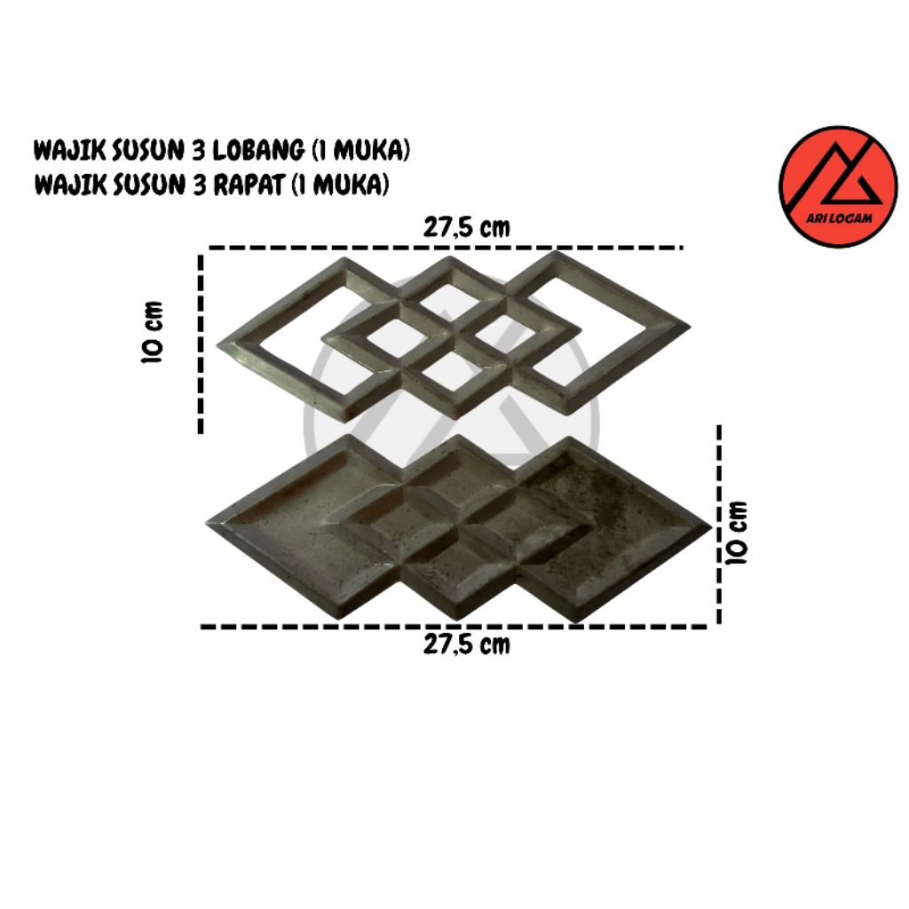 Ornamen Pagar Wajik Tumpuk 3 Rapat dan Lobang besi (1 muka) untuk Mempercantik Rumah