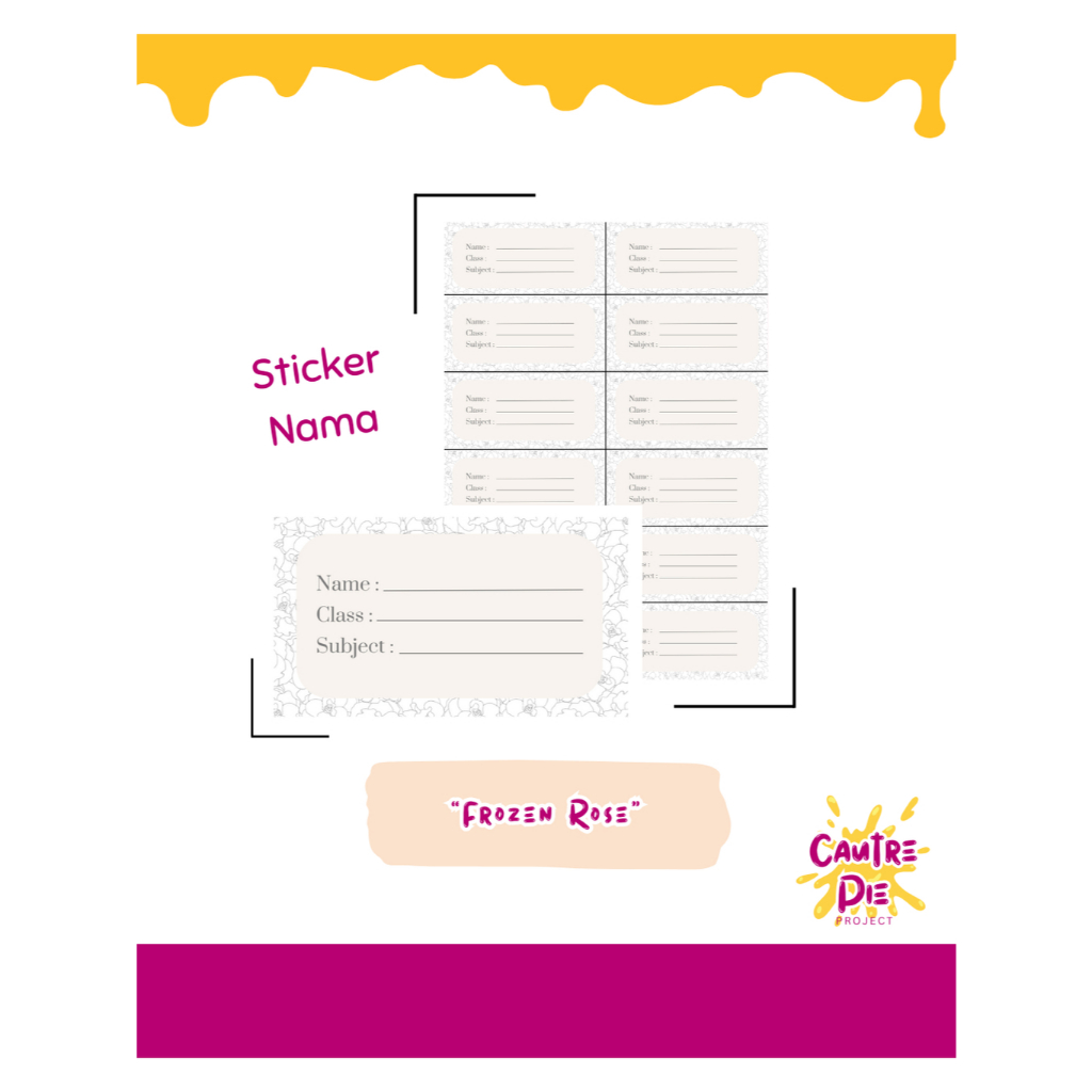 

Sticker Label Nama Buku Tulis Sekolah - Sticker buku aesthetic/sticker label estetik/stiker mata pelajaran mapel - Cautre Pie "Frozen Rose