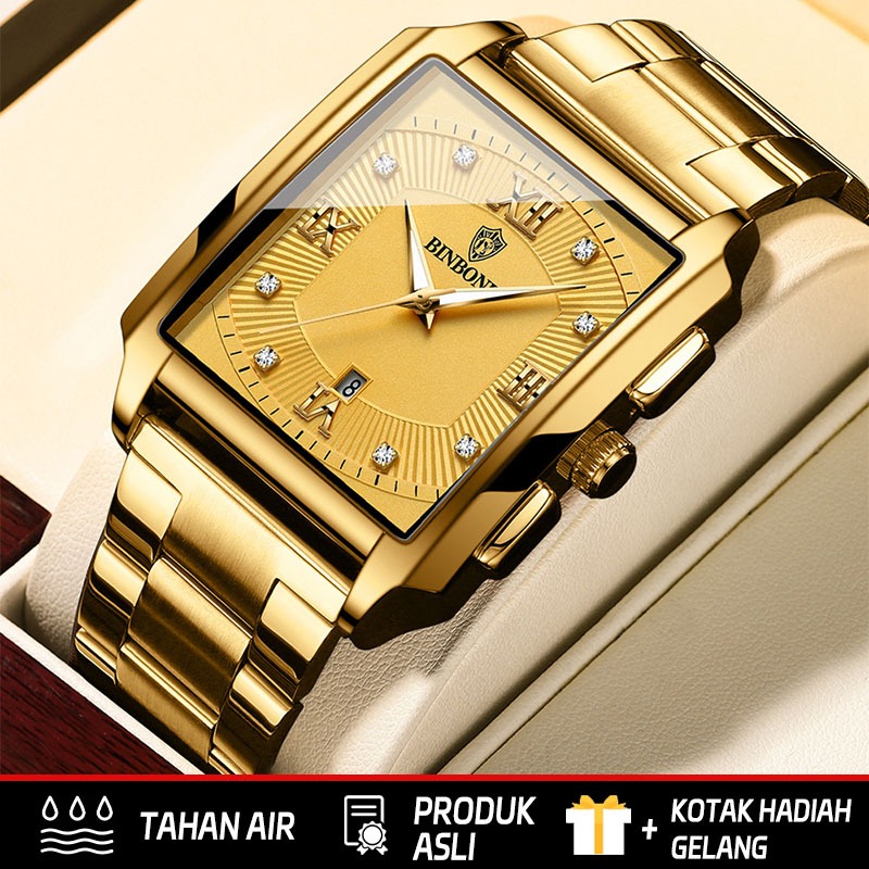 BINBOND Original Luxury Business Men Watch Clock Luminous Stainless Steel Waterproof Quartz Watch