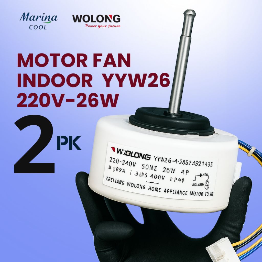 Motor Fan AC Indoor 2 PK Wolong Original YYW26-4-2857 Kompatibel Panasonic LG, Sharp, Samsung