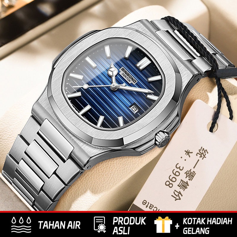 BINBOND Fashion Men Watch Business Sports Luminous Waterproof Quartz Watch Genuine Leather Strap