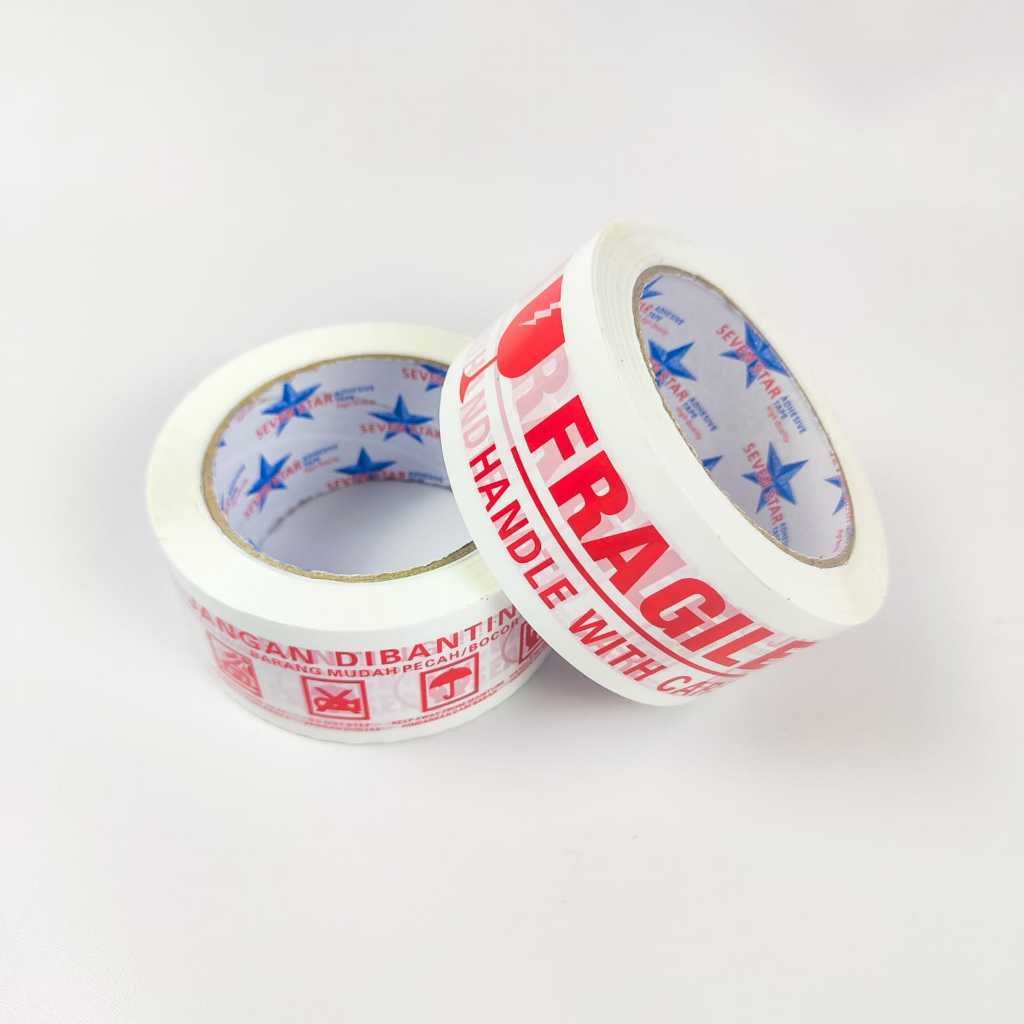

[1 Pcs] Lakban Fragile Jangan dibanting Merah Putih 100 Yard , 500 Yard Full