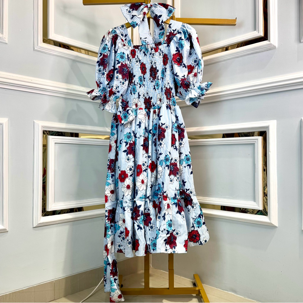 Midi Dress Princess Katun Jepang Biru Muda