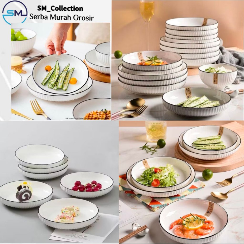 piring makan/piring saji/piring saji/piring keramik/piring stik/piring keramik lis hitam/piring roya