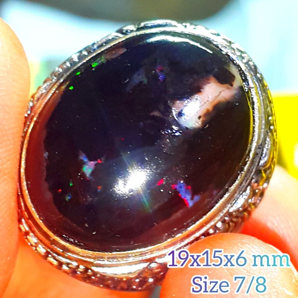 Cincin Batu Akik Black Opal Sempur Banten Top Jarong Natural