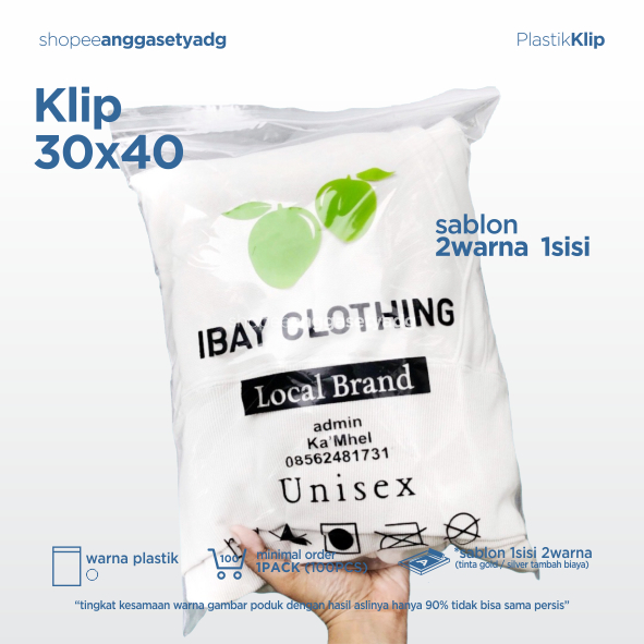 Plastik Ziplock Sablon 2 warna platik Klip 40x30