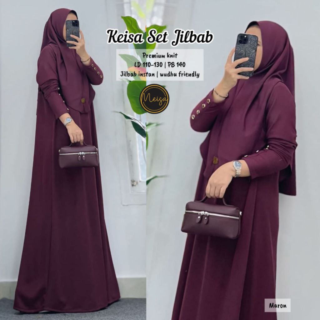 KEISA DETA KAILA DRESS KNITE PREMIUM SET HIJAB ORI BY MEISA // GAMIS KNITE POLOS SET JILBAB BERGO MO