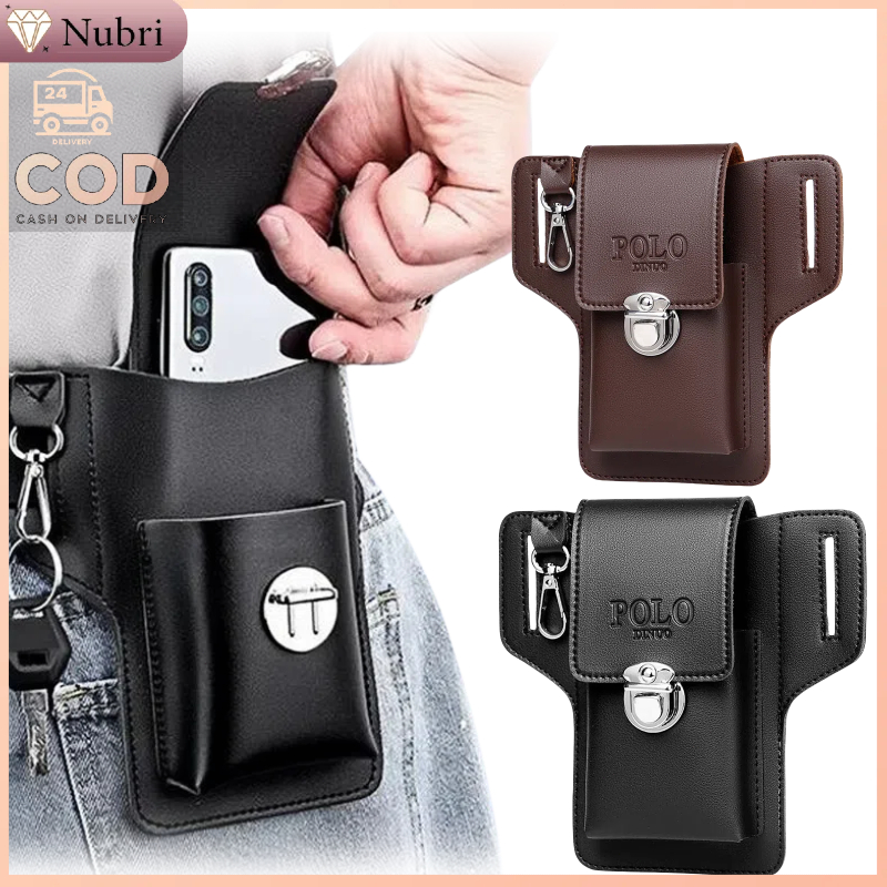 Nubri COD Tas Pinggang HP Pria Multifungsi Kulit/Tas Kunci Tas Pinggang Outdoor Praktis【Bisa untuk H