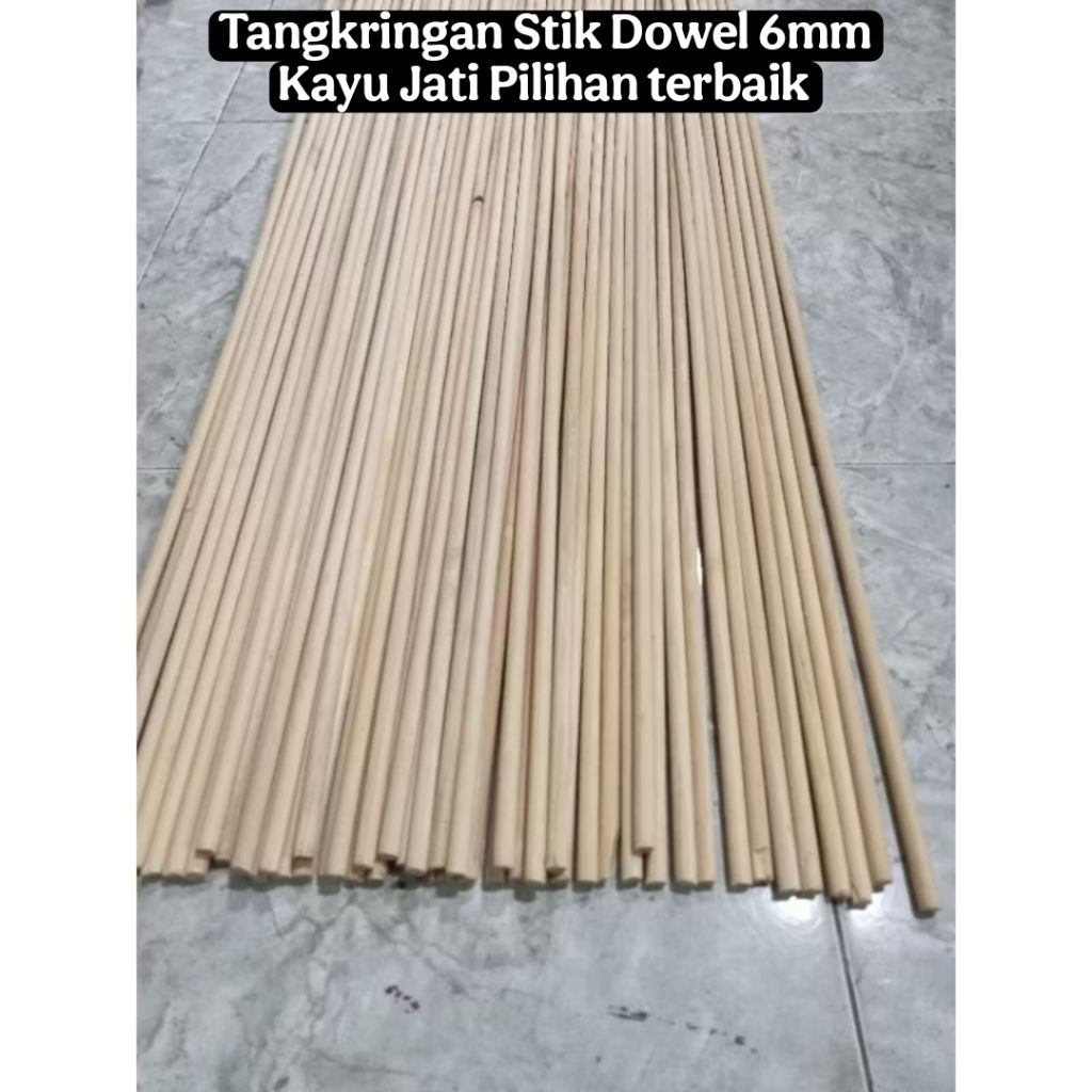 Tangkringan Stik Dowel 6mm Panjang 100cm Kayu Jati Terbaik