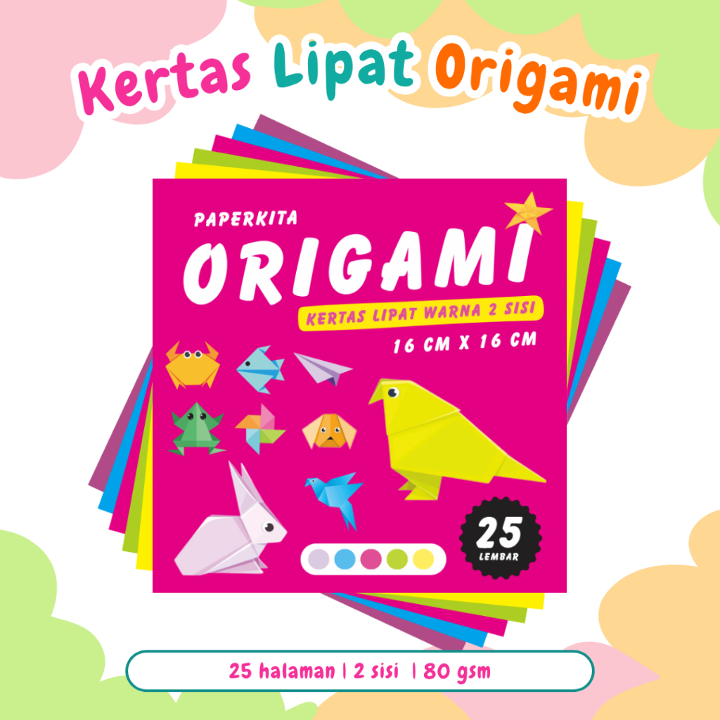 

Kertas Lipat Origami Isi 25 lembar ukuran 12 14 16 cm 5 Warna 2 Sisi double face