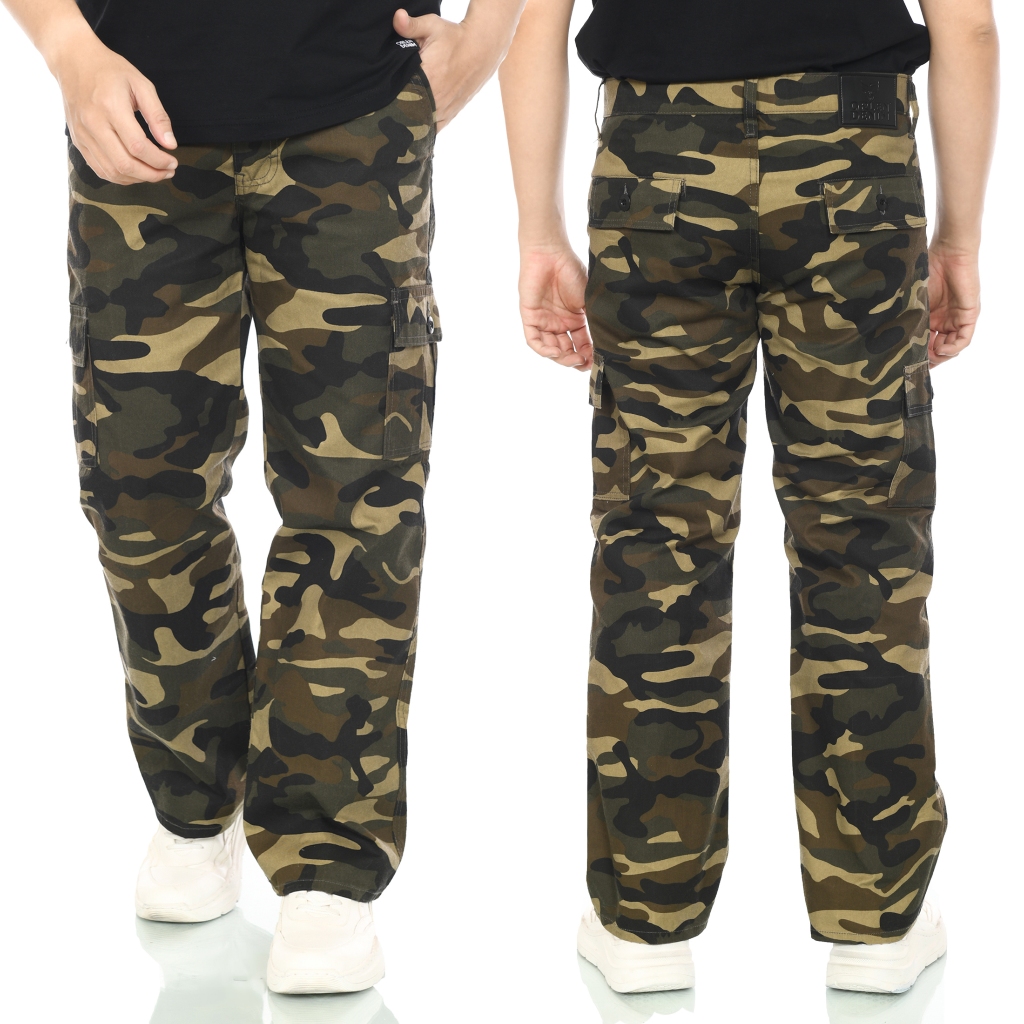 Celana Cargo Loreng Pria Pants Wide Leg  Camo Pants Loose Fit Gombrong Reguler