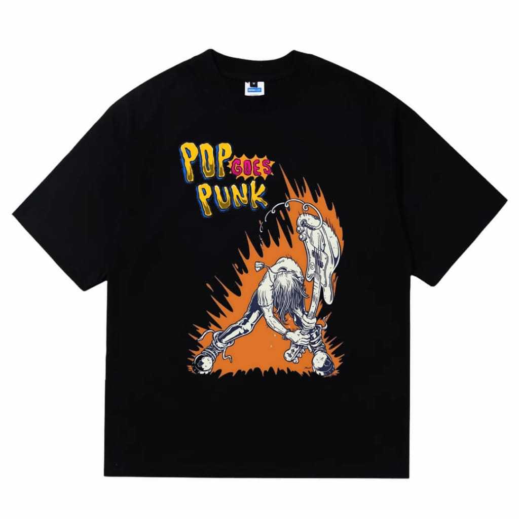 Ganzet store tshirt POP PUNK vintage hitam lengan pendek kaos pria dan wanita unisex bahan katun 24s