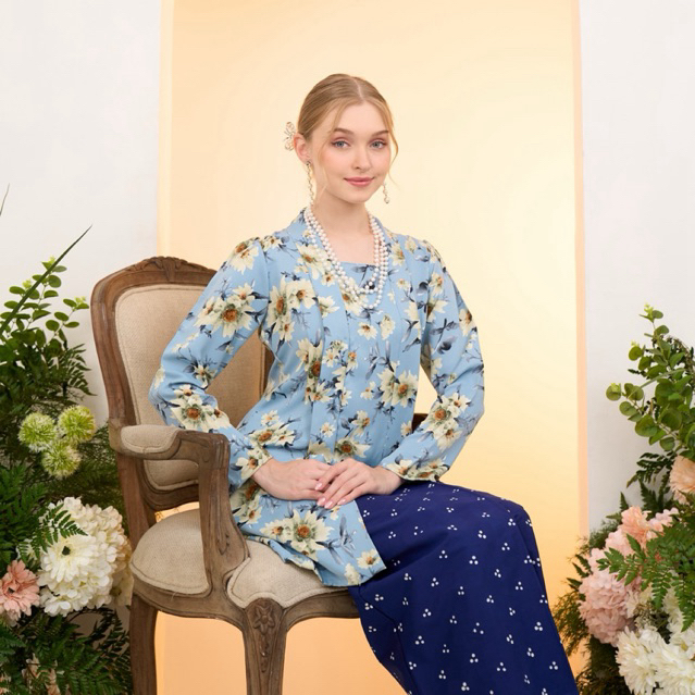 Kebaya Kutubaru Tunik Floral Baby Blue / Kabaya Seragam Bridesmaid Jawa