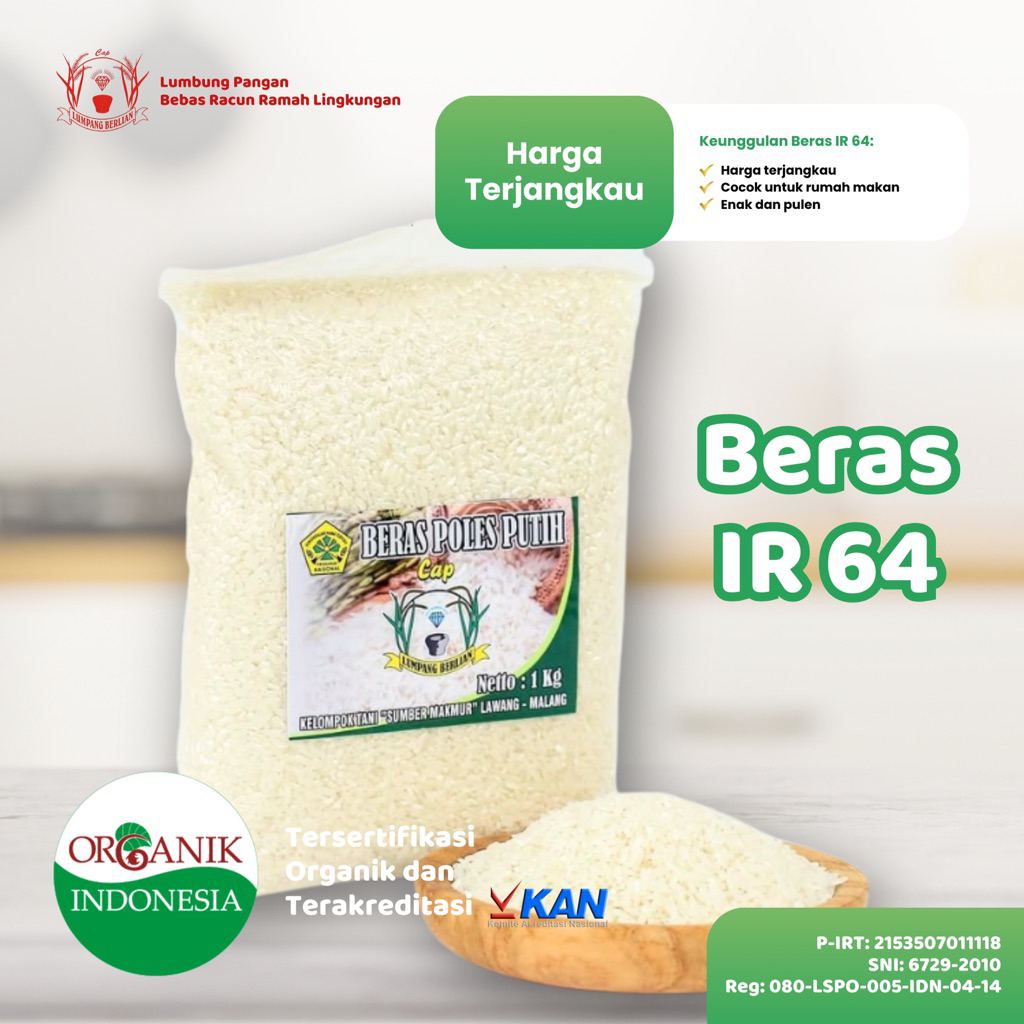 

Beras IR 64 Organik Cap Lumpang Berlian Vakum 1 kg