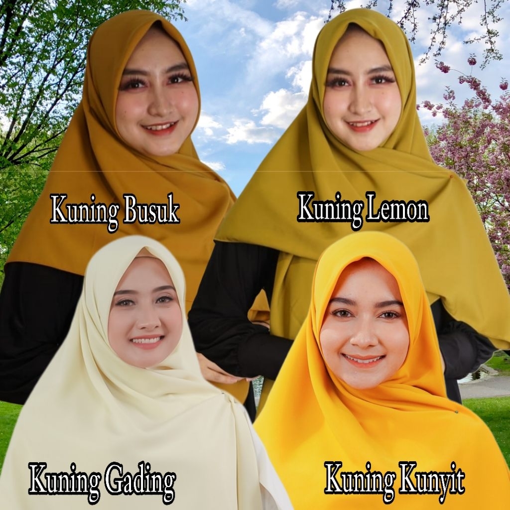 HIJAB SEGI EMPAT WOLFIS PREMIUM KUBUS, KUNING LEMON, KUNING GADING DAN KUNING KUNYIT