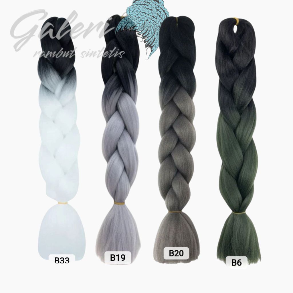 RAMBUT EXTENSION SINTETIS RAMBUT SAMBUNG ANYAM DUA WARNA PANJANG 60CM