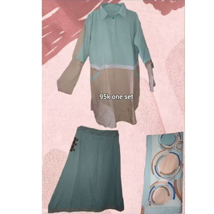 one set muslimah murah/ rok tunik set/ one set premium