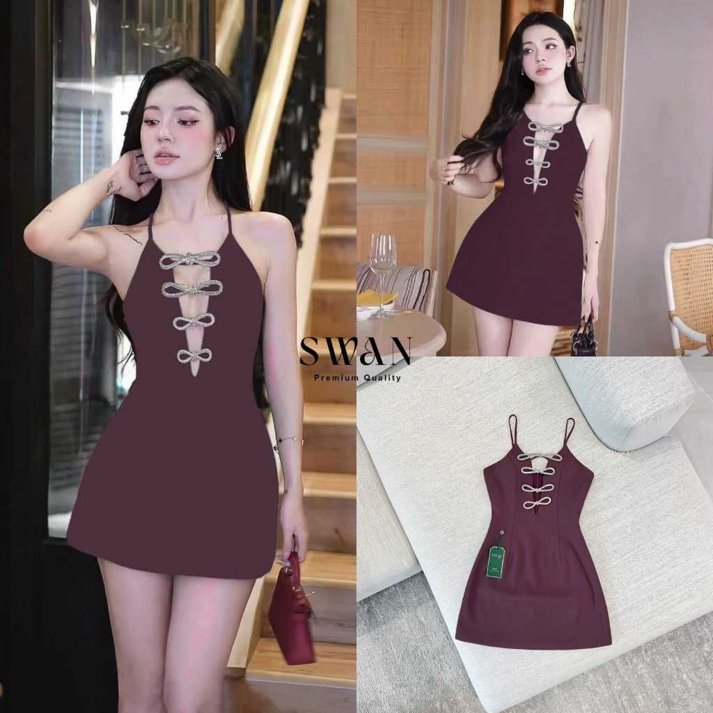 ‼️READY STOCK‼️MINI DRESS PREMIUM VIETNAM BKK TANPA LENGAN GLAMOUR HOT SEXY CUTIE BUT RIBBON CUTE CH