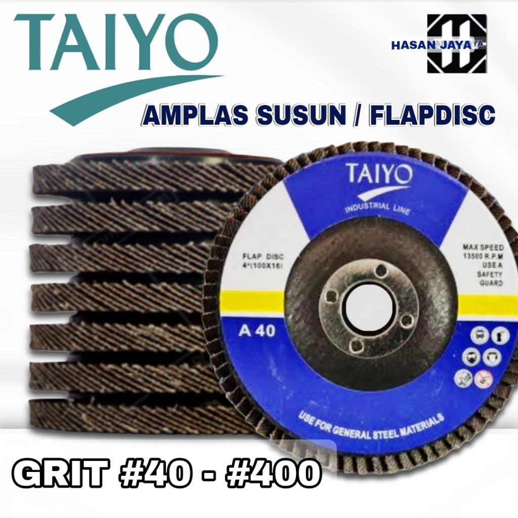 (10 PCS) Gerinda Amplas / Flap Disc Taiyo 4" Inch Grit 40 - 400