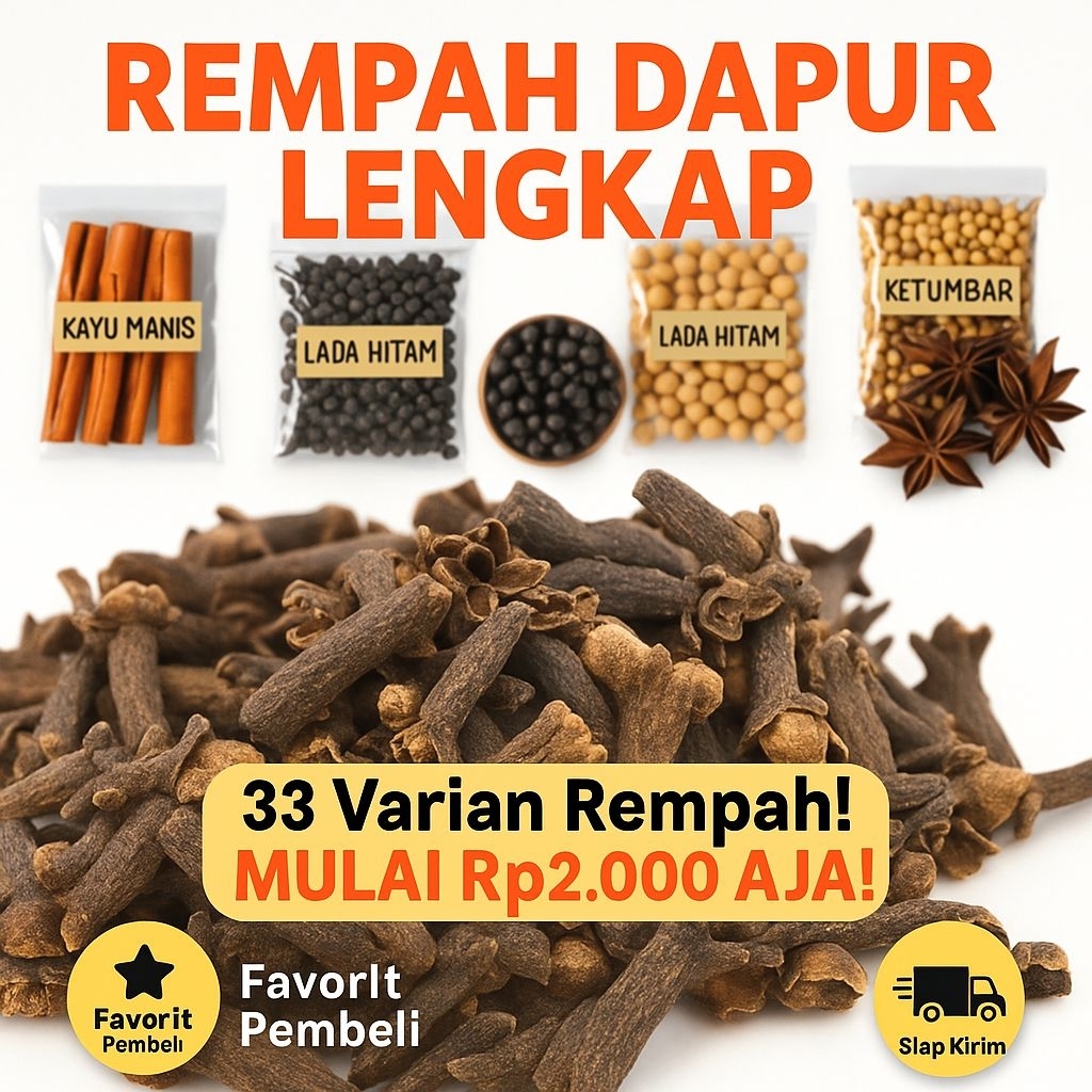 

Rempah Dapur Lengkap 33 Varian – Kayu Manis, Lada Hitam, Ketumbar, Jinten, dll – Harga Mulai 2RB!