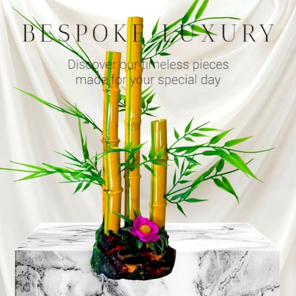 Hiasan aquarium bambu kuning besar