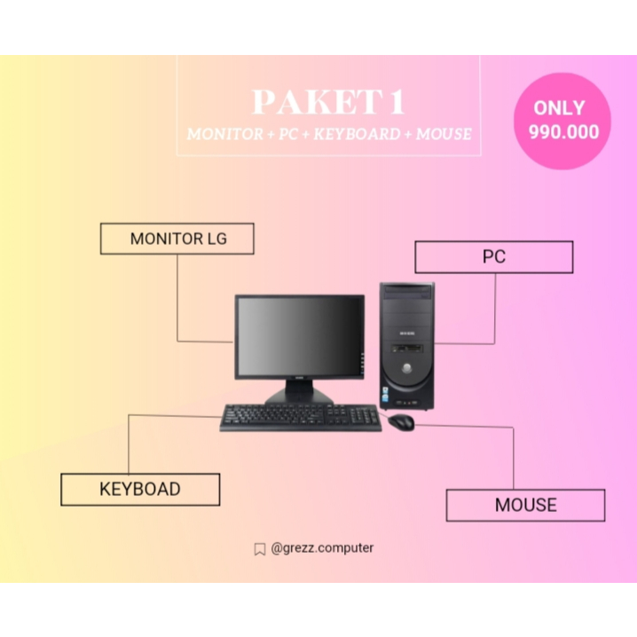 PAKET 1 = MONITOR LG + PC + KEYBOARD + MOUSE