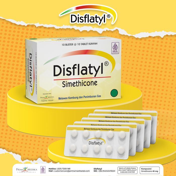 DISFLATYL  Simethicone 1 strip isi 10 tablet Kembung Obat Kunyah Asam Lambung Maag Sakit Perut GERD
