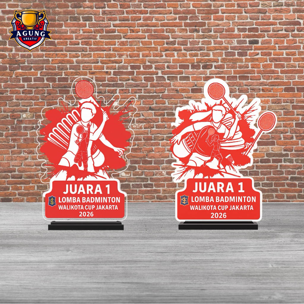 Trofi Bulutangkis Bahan Akrilik | Plakat Akrilik Lomba Badminton Edisi Agustusan