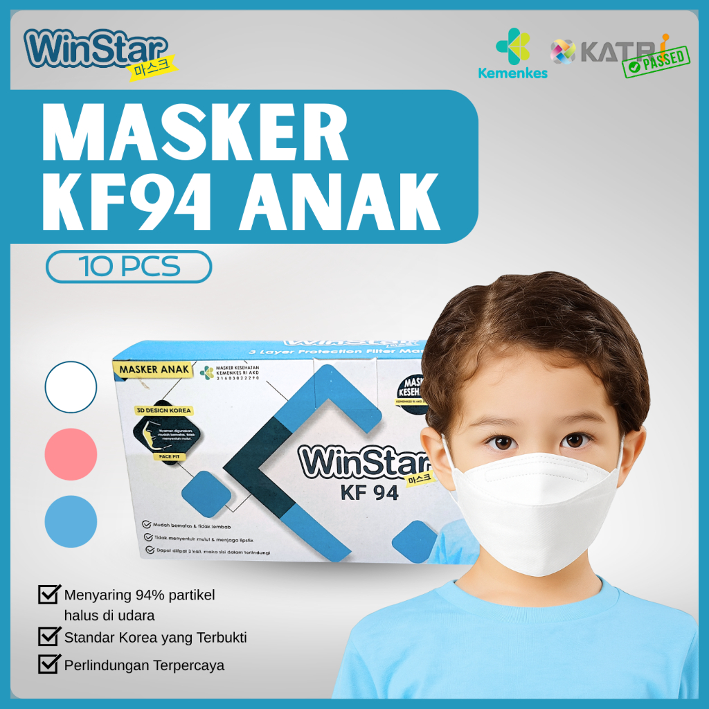 WinStar MASKER ANAK KOREA KF94 - Masker Kesehatan 3 PLY (10 PCS) - SERTIFIKAT KEMENKES RI