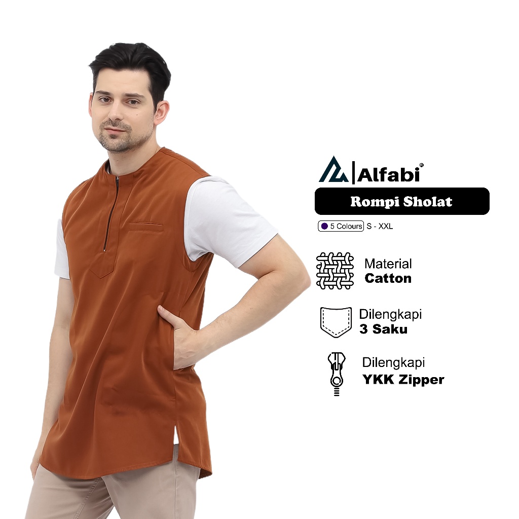 Alfabi ROSAL Rompi Sholat Pria Dewasa Muslim Vest Prayer Bahan High Twiss / Rompi Sholat Pria Muslim