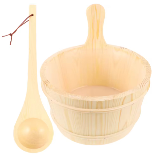 AL - Bak Mandi Kayu untuk Sauna, Ember Air, Alat Mandi, Perlengkapan Spa, Bak Mandi Kayu Warna Krem,